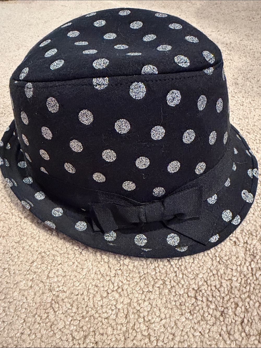 Girls' 1989 place Black silver Polka Dot Bucket Hat with Bow sz 10 years nwot